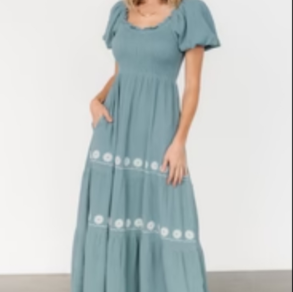 Baltic Born Carrington Maxi Dress with Floral Embroidery - Vintage Teal 1XL